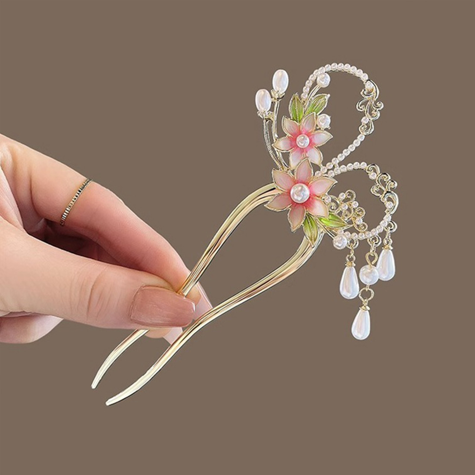 Elegant Pink Flower Hair Pin U - đánh giá và giá Hanbok Hair Pin